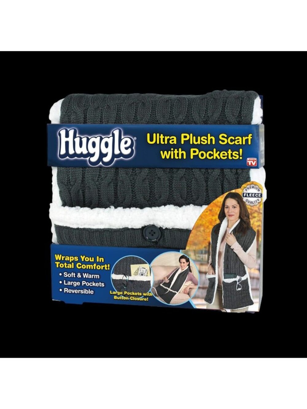 Huggle Scarf, Large Pockets, Reversible, With Button Closure as Seen on TV New